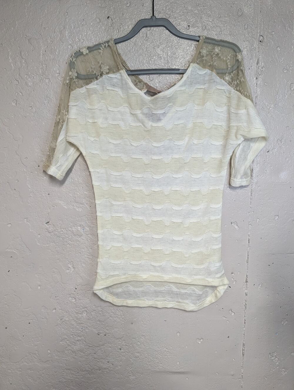 Altar’d State Cream Knit Lace Bow Romantic Boho Top